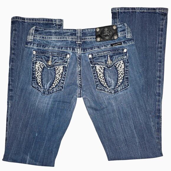 Miss Me Bootcut Jeans JP5082-3 Embellished Flap Pockets Mid Rise - Picture 1 of 10